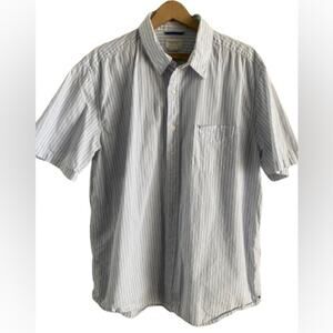American Eagle Outfitters Blue White Striped‎ Short Sleeve Button Up Sz XL
